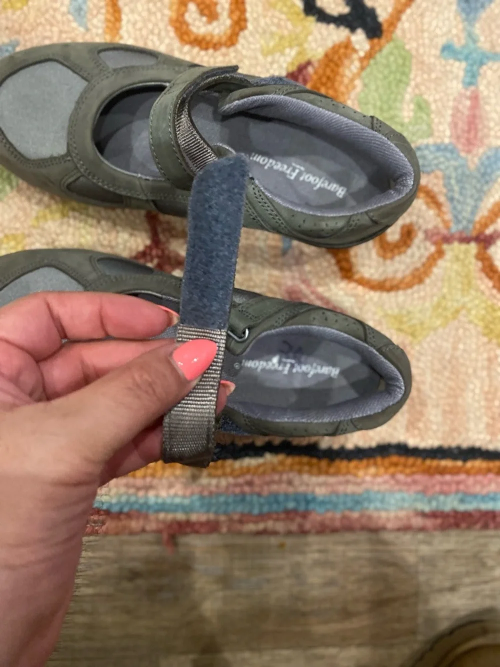 Barefoot Freedom Mary Jane Comfort Shoes Gray Leather Fabric Hook & Loop 9W - Picture 11 of 11